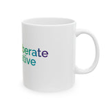 Be deliberate to be creative Mug | White Ceramic Coffee Cup, Rainbow Text